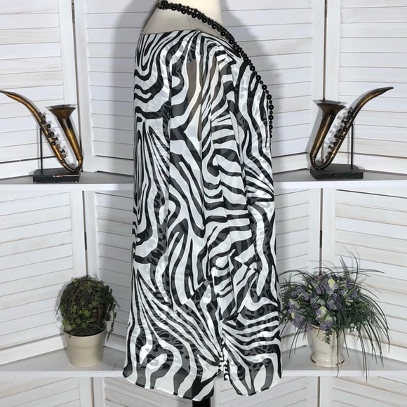 Dana Kay Blouse Animal Print Zebra Leopard Black White 24W - Picture 3 of 8